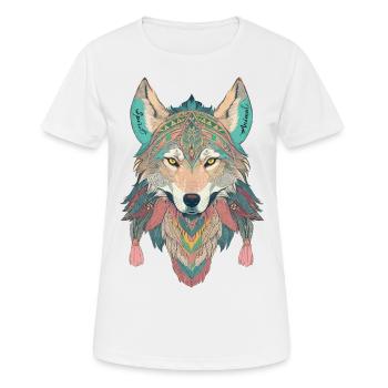 Animal spirituel, loup, plume, symbole de protection, pastel - T-shirt respirant Femme - blanc - Devant - AI Model Female 172 dark (172cm)