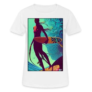 Surfergirl Mädchen Frau Surfbrett Wellen Meer - Frauen T-Shirt atmungsaktiv - Weiß - Vorne - AI Model Female 172 dark (172cm)