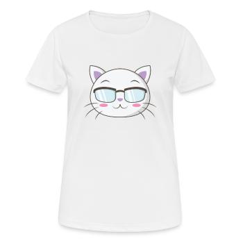 Chat de nerd avec des lunettes de nerd - T-shirt respirant Femme - blanc - Devant - AI Model Female 172 dark (172cm)
