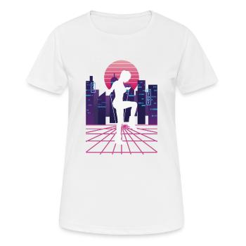 Vaporwave Synthwave Skyline Saut à la corde - T-shirt respirant Femme - blanc - Devant - AI Model Female 172 dark (172cm)