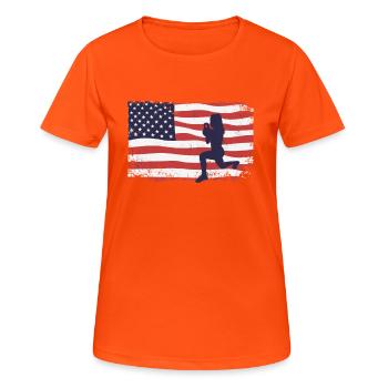 American Flag HIIT - Women's Breathable T-Shirt - neon orange - Front - AI Model Female 172 dark (172cm)