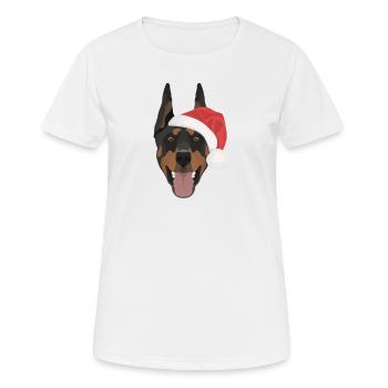 Dobermann Frohe Weihnachten - Frauen T-Shirt atmungsaktiv - Weiß - Vorne - AI Model Female 172 dark (172cm)