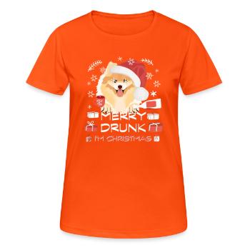 Zwergspitz Weihnachtsmarkt - Frauen T-Shirt atmungsaktiv - Neonorange - Vorne - AI Model Female 172 dark (172cm)