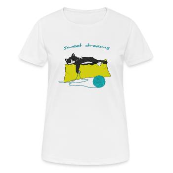 Chemise de couchage Sweet Dreams chat dort sur des oreillers - T-shirt respirant Femme - blanc - Devant - AI Model Female 172 dark (172cm)