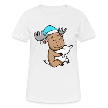 süßer Elch mit Kissen und Schlafmütze - Frauen T-Shirt atmungsaktiv - Weiß - Vorne - AI Model Female 172 dark (172cm)