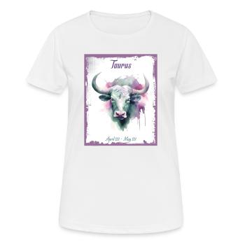 Signes du zodiaque à l’aquarelle : Taureau le taureau - T-shirt respirant Femme - blanc - Devant - AI Model Female 172 dark (172cm)