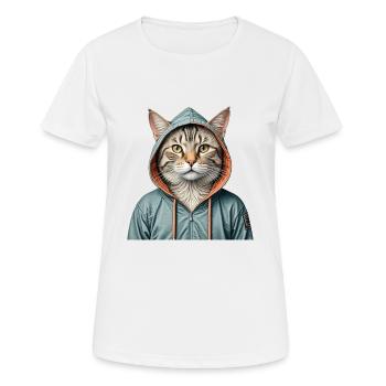 Cat wearing a jacket - Women's Breathable T-Shirt - white - Front - AI Model Female 172 dark (172cm)
