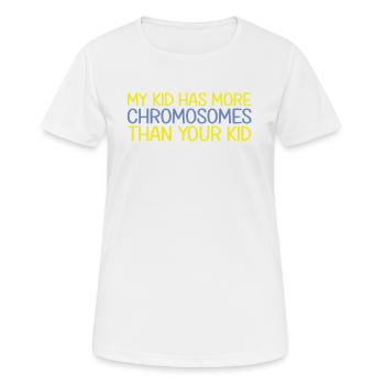 Mon enfant a plus de chromosomes | Syndrome de Down - T-shirt respirant Femme - blanc - Devant - AI Model Female 172 dark (172cm)