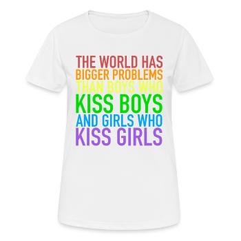 The World Has Bigger Problems | Gay Pride Lesbian - Women's Breathable T-Shirt - white - Front - AI Model Female 172 dark (172cm)