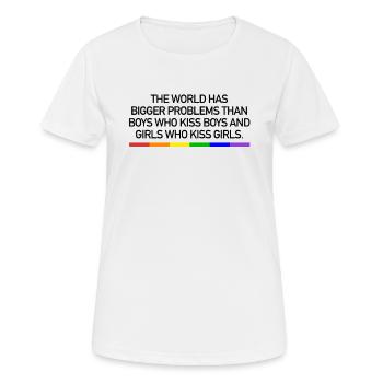 Le monde a de plus gros problèmes Gay Pride LGBT LGBTQ - T-shirt respirant Femme - blanc - Devant - AI Model Female 172 dark (172cm)