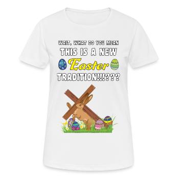 Easter, surprised easter rabbit with wooden cross - Women's Breathable T-Shirt - white - Front - AI Model Female 172 dark (172cm)