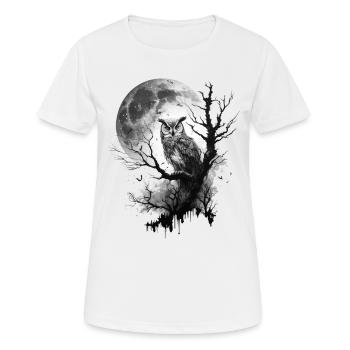 Eule Mond Natur Tier Zeichnung Geschenk Eulenmotiv - Frauen T-Shirt atmungsaktiv - Weiß - Vorne - AI Model Female 172 dark (172cm)