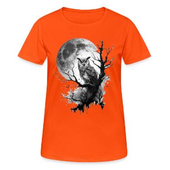 Eule Mond Natur Tier Zeichnung Geschenk Eulenmotiv - Frauen T-Shirt atmungsaktiv - Neonorange - Vorne - AI Model Female 172 dark (172cm)