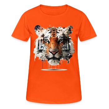 Tiger Kunst Geschenk Tiermotiv Kunst Tier Zoo - Frauen T-Shirt atmungsaktiv - Neonorange - Vorne - AI Model Female 172 dark (172cm)