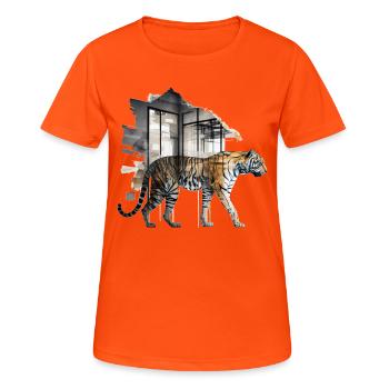 Tiger Kunst Architektur Kunstwerk Geschenk Tier - Frauen T-Shirt atmungsaktiv - Neonorange - Vorne - AI Model Female 172 dark (172cm)