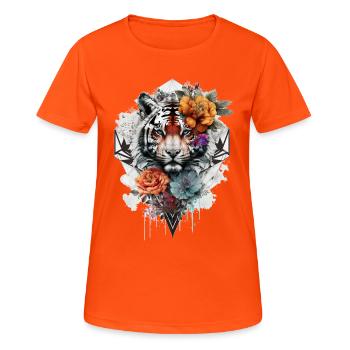 Tiger Blumen Mandala Kunst Geschenk Blaue Augen - Frauen T-Shirt atmungsaktiv - Neonorange - Vorne - AI Model Female 172 dark (172cm)