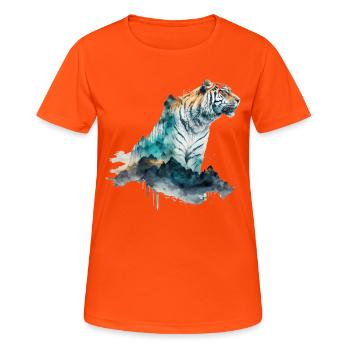 Tiger Berge Landschaft Natur Wald Tier Geschenk - Frauen T-Shirt atmungsaktiv - Neonorange - Vorne - AI Model Female 172 dark (172cm)
