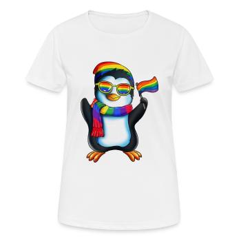 Pingouin LGBT Gay Homosexualité Lesbienne Arc-en-ciel - T-shirt respirant Femme - blanc - Devant - AI Model Female 172 dark (172cm)