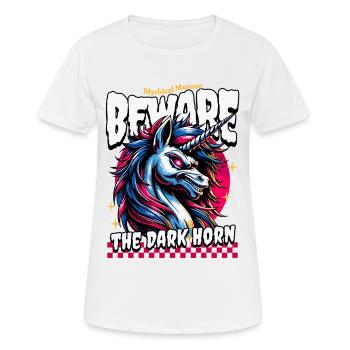 ATTENTION À LA LICORNE NOIRE Menace mythique - T-shirt respirant Femme - blanc - Devant - AI Model Female 172 dark (172cm)
