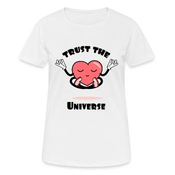 Vertrauen Sie dem Universum T-Shirt Yoga Gif - Frauen T-Shirt atmungsaktiv - Weiß - Vorne - AI Model Female 172 dark (172cm)