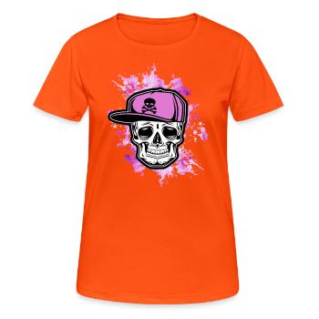 Crâne Fille Casquette De Baseball Rose Crâne Old School - T-shirt respirant Femme - orange néon - Devant - AI Model Female 172 dark (172cm)