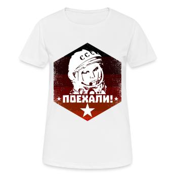 Juri Gagarin - Let's Go - Sowjet Vintage - Frauen T-Shirt atmungsaktiv - Weiß - Vorne - AI Model Female 172 dark (172cm)