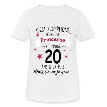 Princesse 20 ans Cadeau Anniversaire Femme - T-shirt respirant Femme - blanc - Devant - AI Model Female 172 dark (172cm)