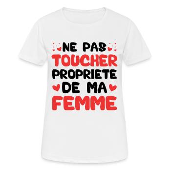 Ne pas toucher propriété de ma femme - T-shirt respirant Femme - blanc - Devant - AI Model Female 172 dark (172cm)