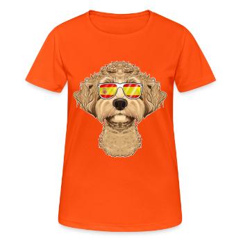 Labaradoodle I Spain Sunglasses I Spanish Flag - Frauen T-Shirt atmungsaktiv - Neonorange - Vorne - AI Model Female 172 dark (172cm)