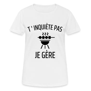 T' inquiète pas je gère humour barbecue cadeau - T-shirt respirant Femme - blanc - Devant - AI Model Female 172 dark (172cm)