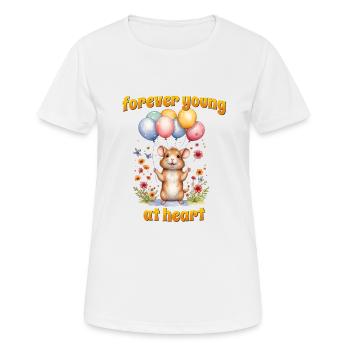 Toujours jeune de cœur, joyeux anniversaire ! - T-shirt respirant Femme - blanc - Devant - AI Model Female 172 dark (172cm)
