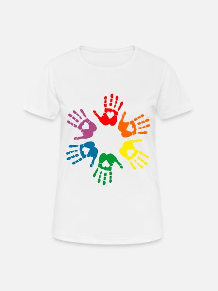 Lgbt Regenbogen Handabdrücke, Gay Pride - Frauen T-Shirt atmungsaktiv - Weiß
