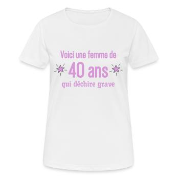 Femme qui déchire cadeau anniversaire 40 ans femme - T-shirt respirant Femme - blanc - Devant - AI Model Female 172 dark (172cm)