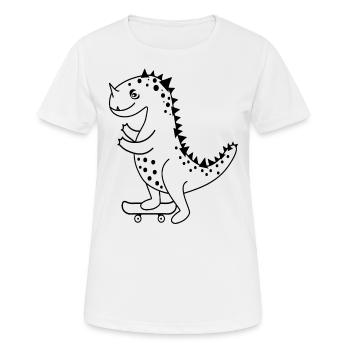Satisfied comic dinosaur with skateboard. - Women's Breathable T-Shirt - white - Front - AI Model Female 172 dark (172cm)