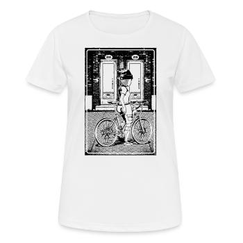 Bike-Abenteuer am Backsteinhaus auf zwei Rädern. - Frauen T-Shirt atmungsaktiv - Weiß - Vorne - AI Model Female 172 dark (172cm)