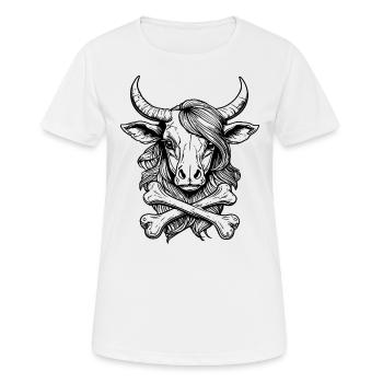 Aktivistinnen-Shirt: Symbolischer Rinder-Totenkopf - Frauen T-Shirt atmungsaktiv - Weiß - Vorne - AI Model Female 172 dark (172cm)