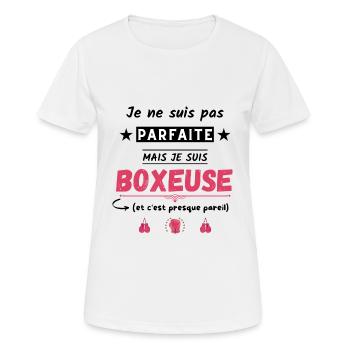 Je ne suis pas parfaite mais je suis boxeuse - T-shirt respirant Femme - blanc - Devant - AI Model Female 172 dark (172cm)