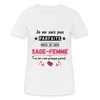 Je ne suis pas parfaite mais je suis Sage-femme - T-shirt respirant Femme - blanc - Devant - AI Model Female 172 dark (172cm)