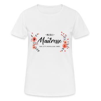 Cadeau personnalisé merci Maitresse - T-shirt respirant Femme - blanc - Devant - AI Model Female 172 dark (172cm)