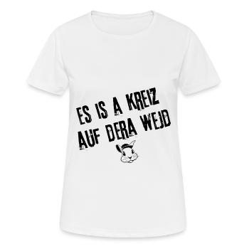 KreizAufDeraWejd | Redewendung - Frauen T-Shirt atmungsaktiv - Weiß - Vorne - AI Model Female 172 dark (172cm)