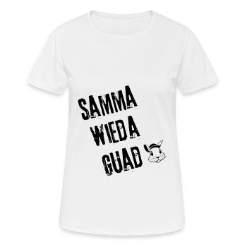 SammaWiedaGuad_GuteLauneBayern | Redewendung - Frauen T-Shirt atmungsaktiv - Weiß - Vorne - AI Model Female 172 dark (172cm)