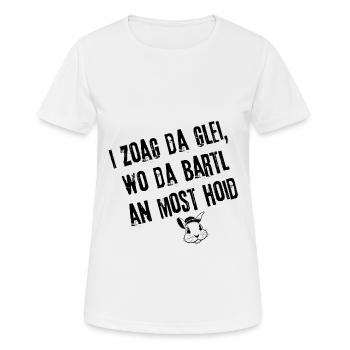 BartlHoidMost_BayrischKlar | Redewendung - Frauen T-Shirt atmungsaktiv - Weiß - Vorne - AI Model Female 172 dark (172cm)