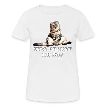 Katze – Was guckst Du so? - Frauen T-Shirt atmungsaktiv - Weiß - Vorne - AI Model Female 172 dark (172cm)