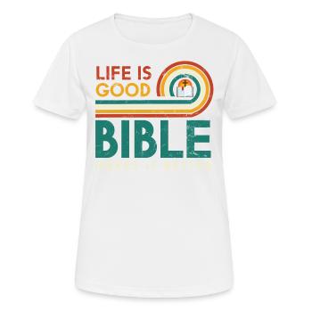 La vie est bonne, la Bible la rend meilleure - T-shirt respirant Femme - blanc - Devant - AI Model Female 172 dark (172cm)