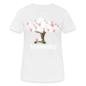 Baumwolle Wortspiel Schaf auf Baum, Schaf - Frauen T-Shirt atmungsaktiv - Weiß - Vorne - AI Model Female 172 dark (172cm)