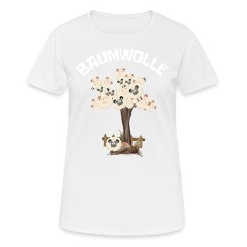 Baumwolle Wortspiel Schaf auf Baum, Schaf - Frauen T-Shirt atmungsaktiv - Weiß - Vorne - AI Model Female 172 dark (172cm)