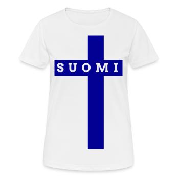 Finnland Finland Suomi Flagge Fahne - Frauen T-Shirt atmungsaktiv - Weiß - Vorne - AI Model Female 172 dark (172cm)
