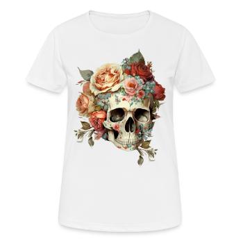 Totenkopf mit Blumen - Frauen T-Shirt atmungsaktiv - Weiß - Vorne - AI Model Female 172 dark (172cm)