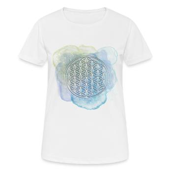 Lebensblume blauglitzernd - Frauen T-Shirt atmungsaktiv - Weiß - Vorne - AI Model Female 172 dark (172cm)