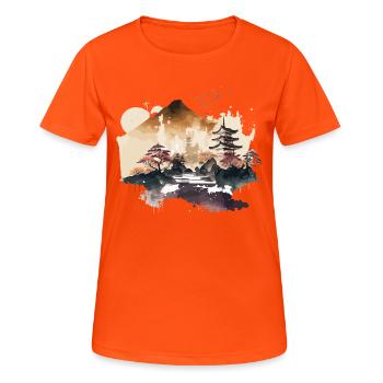 Japanischer Tempel - Frauen T-Shirt atmungsaktiv - Neonorange - Vorne - AI Model Female 172 dark (172cm)
